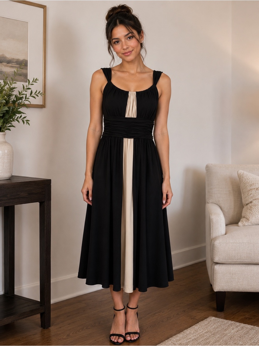 Jones Wear Dress Black & Cream Sleeveless Midi Flowy Cocktail Party Sz 6 NWT